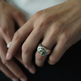 wide gem ring 002 Dalmatian Jasper
